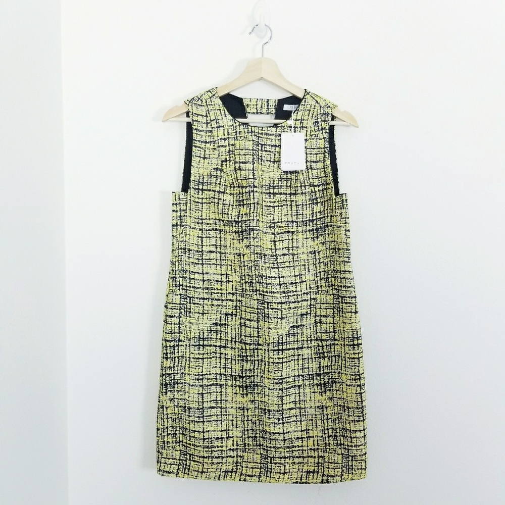 Yellow and Black Tweed shift short dress